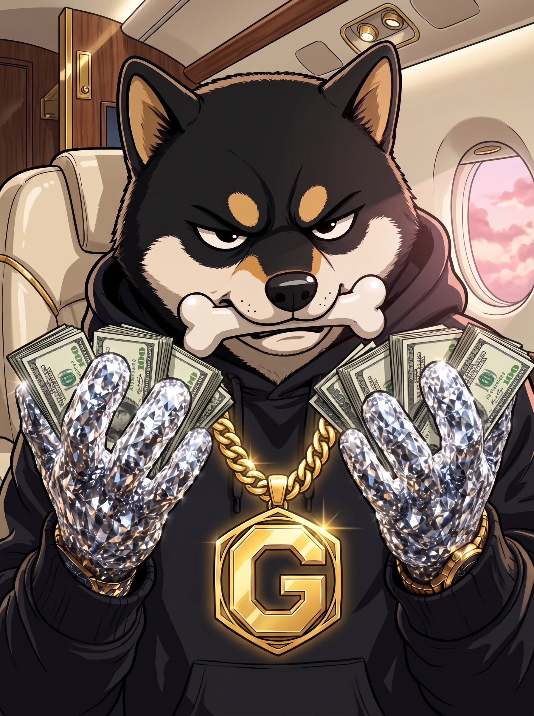 $GAINZ on a private jet with stacks of cash
